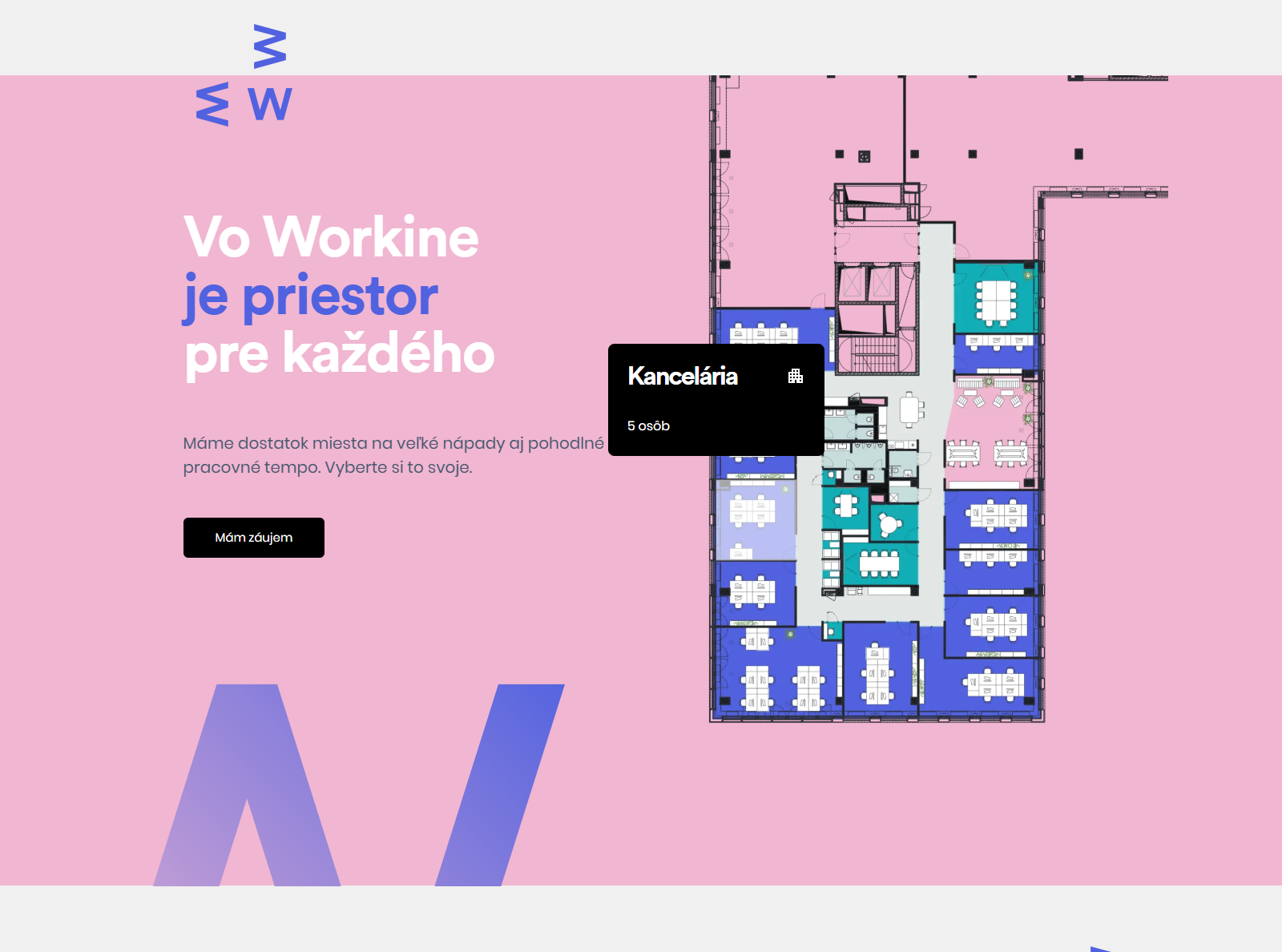 Web Workin v Einpark Offices s interaktívnym pôdorysom kancelárskych priestorov